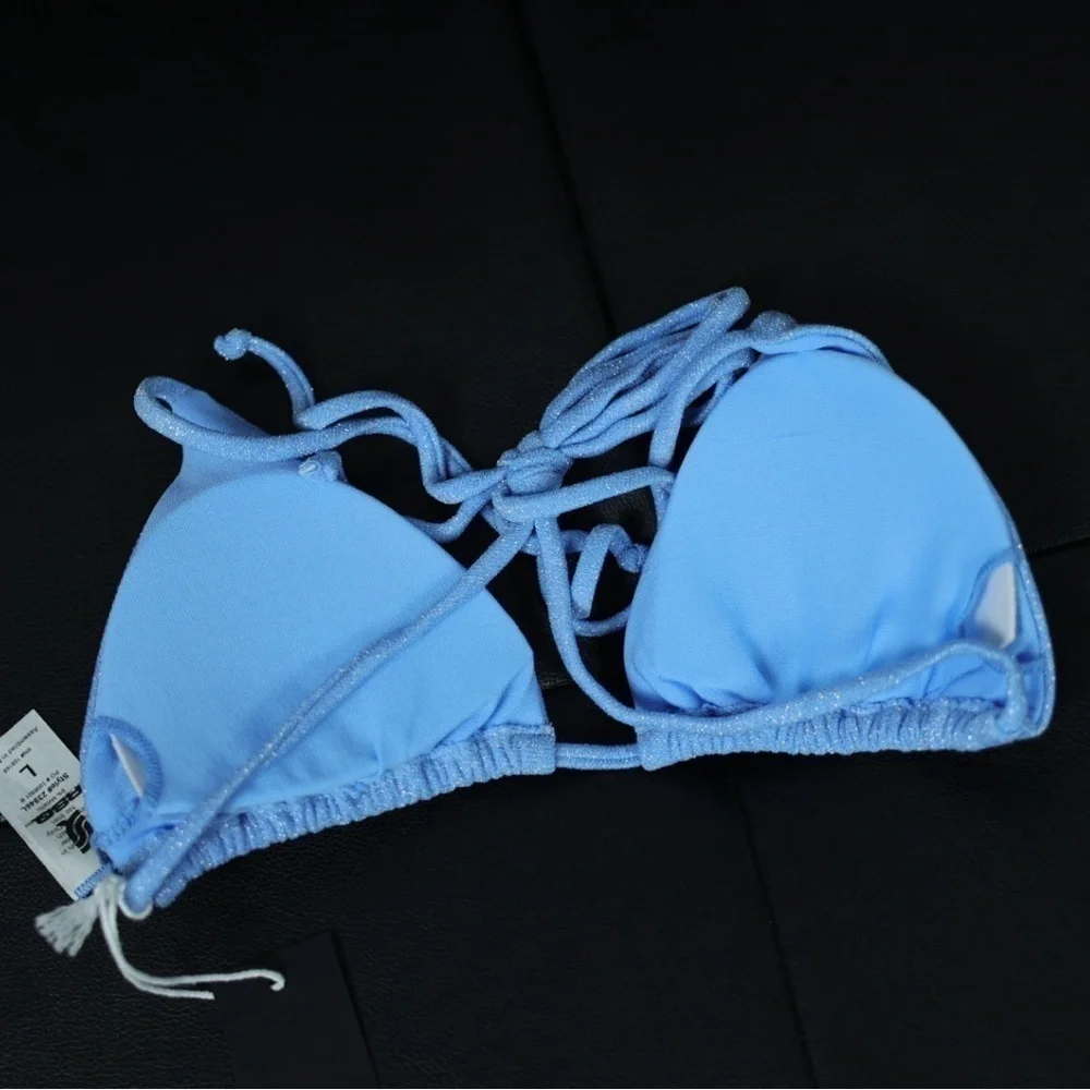 New RSQ metallic blue sparkly shimmery lined triangle bikini festival top, Large